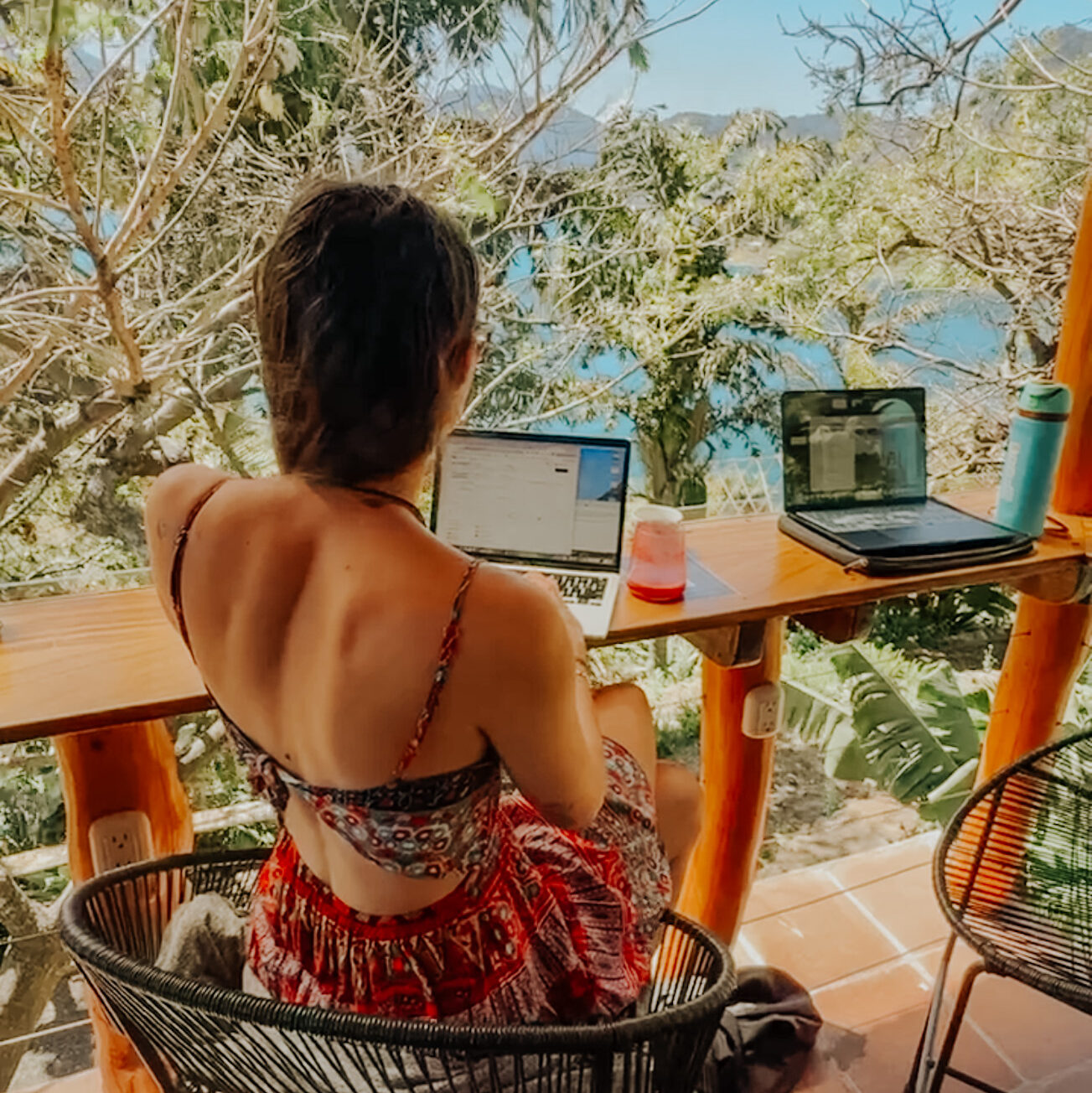 Ali working at a cafe in San Marcos as a digital nomad